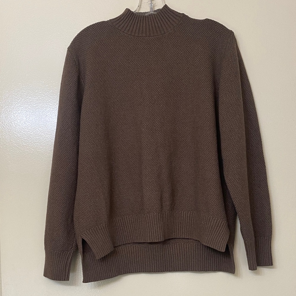 Brown Knit Mock Neck Sweater